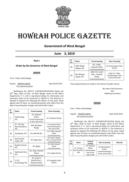 Howrah City Police Gazette, August 1, 2011