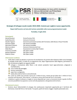 Strategia Di Sviluppo Locale Leader 2014-2020. Insieme Per Cogliere Nuove Opportunità