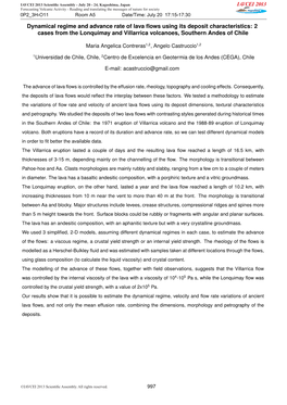 Dynamical Regime and Advance Rate of Lava Flows Using Its Deposit Characteristics: 2 Cases from the Lonquimay and Villarrica