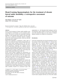 Hemi-Castaing Ligamentoplasty for the Treatment of Chronic Lateral Ankle Instability: a Retrospective Assessment of Outcome