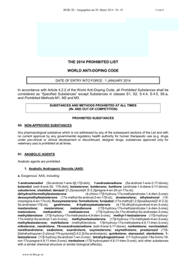 The 2014 Prohibited List World Anti-Doping Code