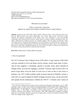 Il Duca, Il Generale E Caporetto. Appunti Sui Rapporti Fra Tommaso Gallarati Scotti E Luigi Cadorna 1. Due Risorgimentali Nel 1