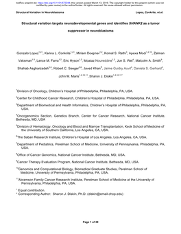 Structural Variation Targets Neurodevelopmental Genes and Identifies SHANK2 As a Tumor