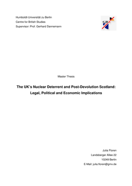 The UK's Nuclear Deterrent and Post-Devolution Scotland