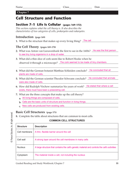 Chapter 7 Cell Structure and Function, TE