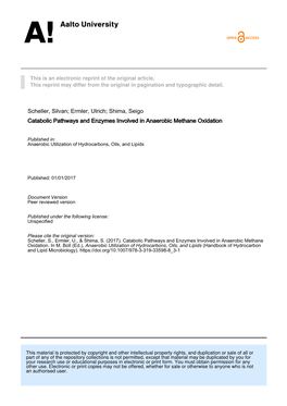 Scheller, Silvan; Ermler, Ulrich; Shima, Seigo Catabolic Pathways and Enzymes Involved in Anaerobic Methane Oxidation