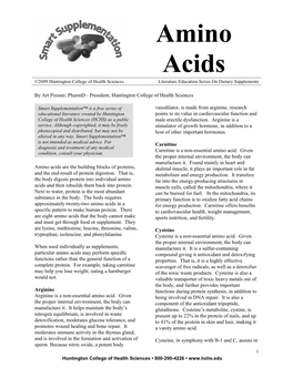 Amino Acids ©2009 Huntington College of Health Sciences Literature Education Series on Dietary Supplements