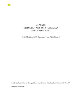 Auwahi: Ethnobotany of a Hawaiian Dryland Forest