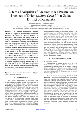 Extent of Adoption of Recommended Production Practices of Onion (Allium Cepa L.) in Gadag District of Karnataka