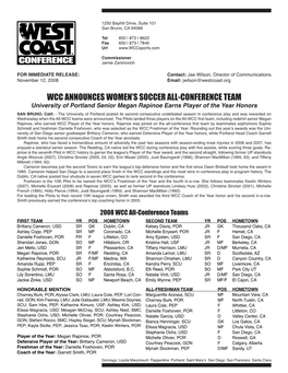 Wcc Announces Women's Soccer All-Conference Team