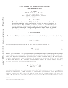 Eyring Equation and the Second Order Rate Law: Overcoming a Paradox