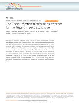 The Tissint Martian Meteorite As Evidence for the Largest Impact Excavation