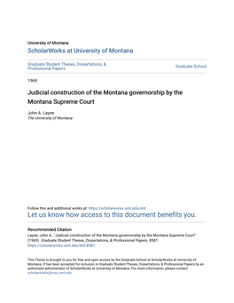 Judicial Construction of the Montana Governorship by the Montana Supreme Court