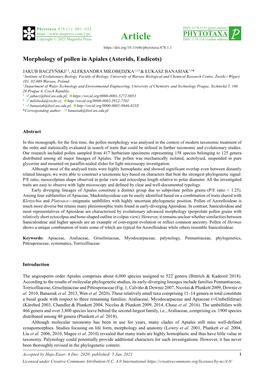 Morphology of Pollen in Apiales (Asterids, Eudicots)