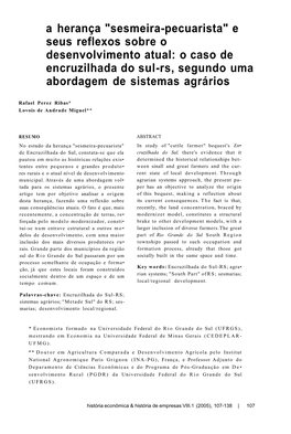 O Caso De Encruzilhada Do Sul-Rs, Segundo Uma Abordagem De Sistemas Agrários