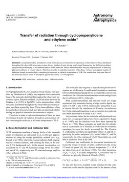 Transfer of Radiation Through Cyclopropenylidene and Ethylene Oxide