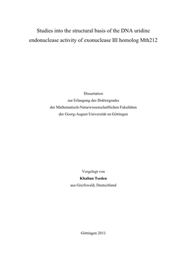 Studies Into the Structural Basis of the DNA Uridine Endonuclease Activity of Exonuclease III Homolog Mth212