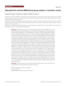 Glycophorins and the MNS Blood Group System: a Narrative Review