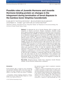 Possible Roles of Juvenile Hormone and Juvenile