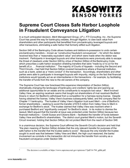 Supreme Court Closes Safe Harbor Loophole in Fraudulent Conveyance Litigation