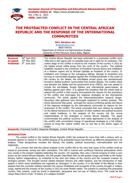 The Protracted Conflict in the Central African Republic and the Response of the International Communities