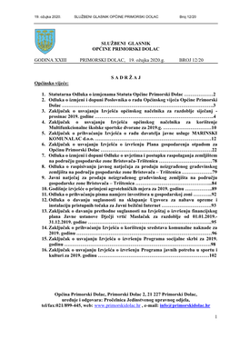 1 Službeni Glasnik Općine Primorski Dolac Godina Xxiii