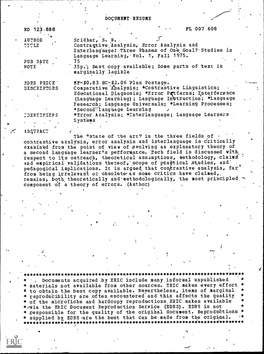 ED 123-888 Contra%Tive Analysis, Error Analysis and Language Learning,Vol. 1, Pall 1975. Marginally Legible Comparative'enalysis