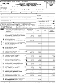 Return of Private Foundation OMB No 1545-0052 Form 990 -PF Or Section 4947 ( A)(1) Nonexempt Charitable Trust ` Treated As a Private Foundation 2010 Note