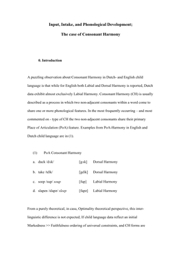 Input, Intake, and Phonological Development; the Case Of