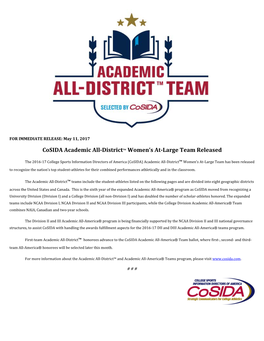 Cosida Academic All-District™ Women's At-Large Team Released