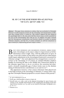 On the Chronology of Third-Century Bc Athenian Silver Coinage