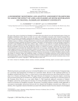 A Geomorphic Monitoring and Adaptive Assessment Framework to Assess the Effect of Lowland Floodplain River Restoration on Channel–Floodplain Sediment Continuity