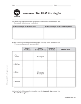 GUIDED READING the Civil War Begins Section 1