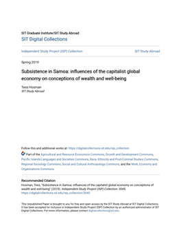 Subsistence in Samoa: Influences of the Capitalist Global Economy on Conceptions of Wealth and Well-Being