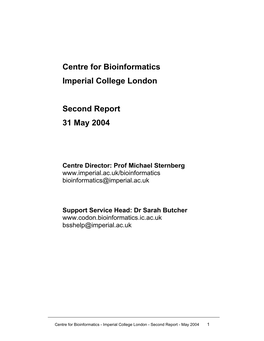Centre for Bioinformatics Imperial College London Second Report 31