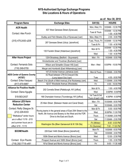 NYS Authorized Syringe Exchange Programs Site Locations & Hours Of