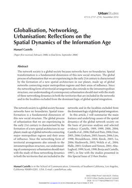 Globalisation, Networking, Urbanisation: Reflections on the Spatial Dynamics of the Information Age