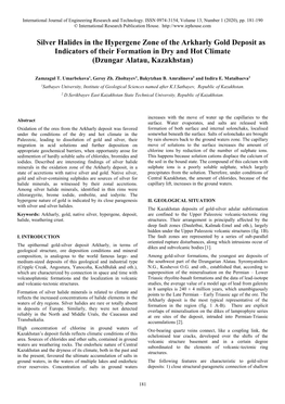 Silver Halides in the Hypergene Zone of the Arkharly Gold Deposit As Indicators of Their Formation in Dry and Hot Climate (Dzungar Alatau, Kazakhstan)