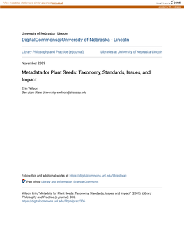 Metadata for Plant Seeds: Taxonomy, Standards, Issues, and Impact