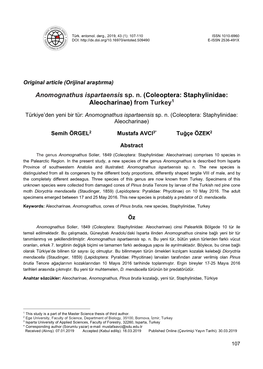 Anomognathus Ispartaensis Sp. N. (Coleoptera: Staphylinidae: Aleocharinae) from Turkey1