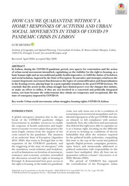 Responses of Activism and Urban Social Movements in Times of Covid-19 Pandemic Crisis in Lisbon