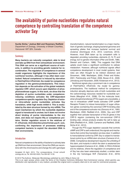 The Availability of Purine Nucleotides Regulates Natural Competence by Controlling Translation of the Competence Activator Sxy