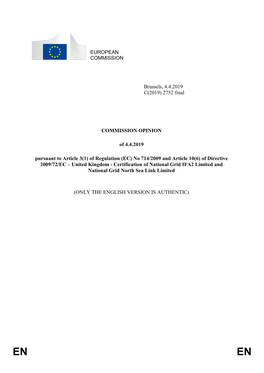 2752 Final COMMISSION OPINION of 4.4.2019 Pursuant to Article 3(1)