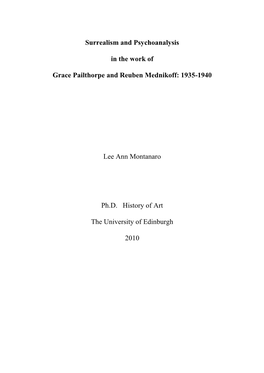 Surrealism and Psychoanalysis in the Work of Grace Pailthorpe and Reuben Mednikoff