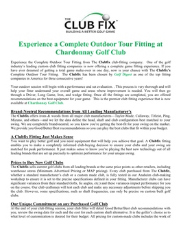 Experience a Complete Outdoor Tour Fitting at Chardonnay Golf Club