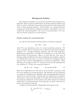 Reciprocal Lattice