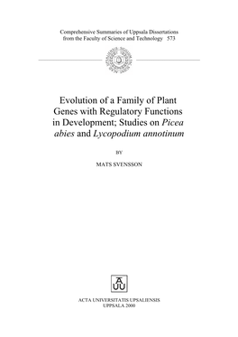 Evolution of a Family of Plant Genes with Regulatory Functions in Development; Studies on Picea Abies and Lycopodium Annotinum