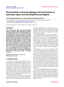 Oncomodulin and Macrophages Derived Factors in Pancreas Injury and Development Paradigms