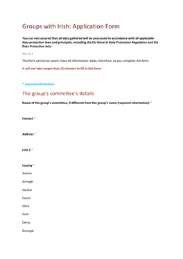 Groups with Irish: Application Form