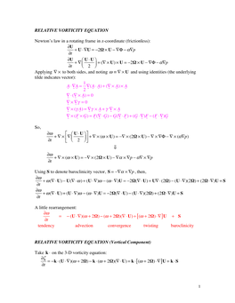 1 RELATIVE VORTICITY EQUATION Newton's Law in a Rotating Frame in Z-Coordinate